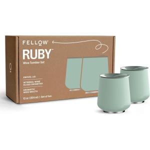 image:imageFellow Ruby Wine Tumbler Set of 2  Insulated Stainless Steel Wine and Cocktail Tumblers with Ceramic Interior and Swivel Pebble Lid  12 oz Peri TwinkleMint Chip  Pack of 2