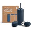 image:imageFellow 16 oz Carter Bundle 3 in 1 Travel Mug with SlideLock Move amp Cold Lids with Straw  ToGo Coffee Tumbler Ceramic Interior amp VacuumInsulated Stainless Steel  Coffee CupsMatte WhiteStone Blue