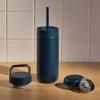 image:imageFellow 16 oz Carter Bundle 3 in 1 Travel Mug with SlideLock Move amp Cold Lids with Straw  ToGo Coffee Tumbler Ceramic Interior amp VacuumInsulated Stainless Steel  Coffee CupsMatte WhiteStone Blue