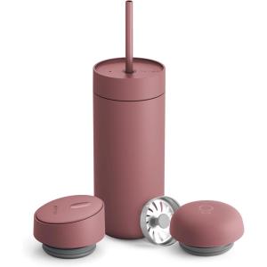 image:imageFellow 16 oz Carter Bundle 3 in 1 Travel Mug with SlideLock Move amp Cold Lids with Straw  ToGo Coffee Tumbler Ceramic Interior amp VacuumInsulated Stainless Steel  Coffee CupsMatte WhiteDesert Rose