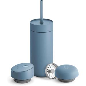 image:imageFellow 16 oz Carter Bundle 3 in 1 Travel Mug with SlideLock Move amp Cold Lids with Straw  ToGo Coffee Tumbler Ceramic Interior amp VacuumInsulated Stainless Steel  Coffee CupsMatte WhiteHazy Blue