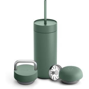 image:imageFellow 16 oz Carter Bundle 3 in 1 Travel Mug with SlideLock Move amp Cold Lids with Straw  ToGo Coffee Tumbler Ceramic Interior amp VacuumInsulated Stainless Steel  Coffee CupsMatte WhiteSmoke Green