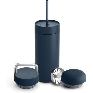 image:imageFellow 16 oz Carter Bundle 3 in 1 Travel Mug with SlideLock Move amp Cold Lids with Straw  ToGo Coffee Tumbler Ceramic Interior amp VacuumInsulated Stainless Steel  Coffee CupsMatte WhiteStone Blue