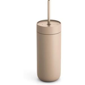 image:imageFellow 16 oz Carter Cold Tumbler  SpillResistant Straw Lid Stainless Steel VacuumInsulated Cup with Ceramic Interior and Reusable Straw for Cold DrinksFits Cup HoldersDishwasher SafeMatte GreySand Dune